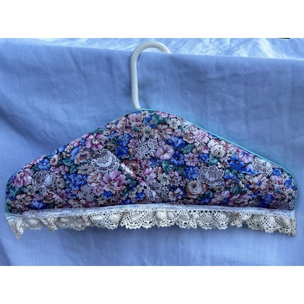 Vintage Handmade Cottagecore Padded Hanger Floral Lace Shabby Chic Decor